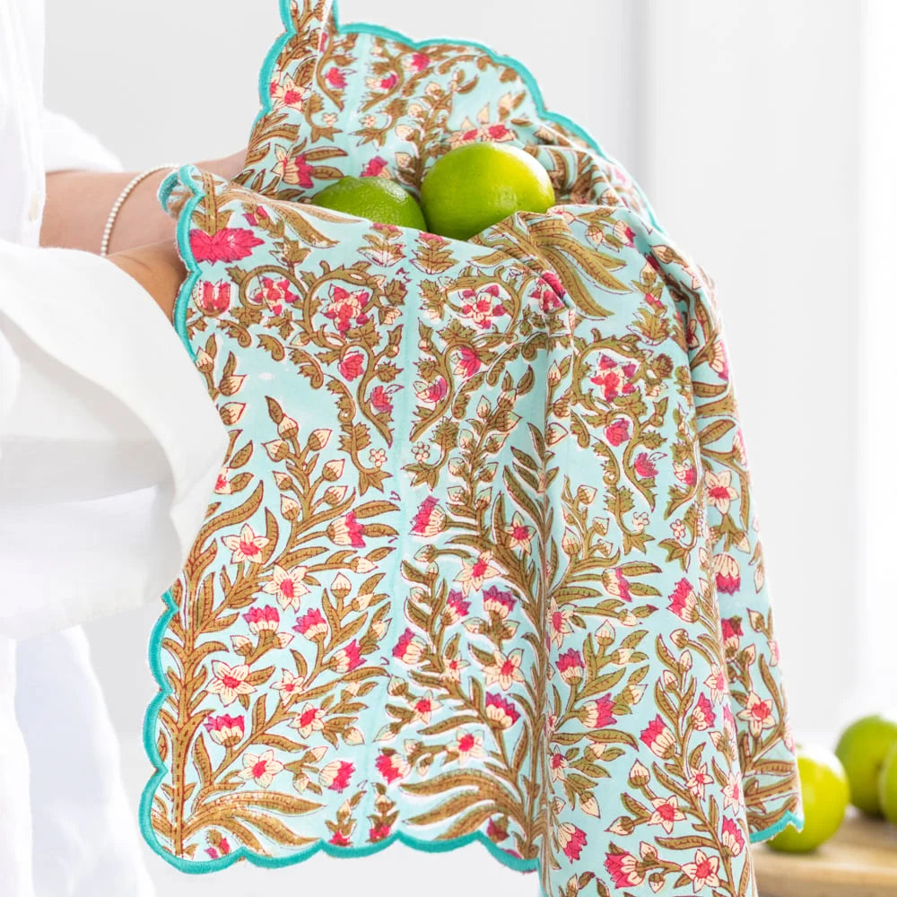 Scalloped Himalayan Jasmine Hand Block Print Napkin