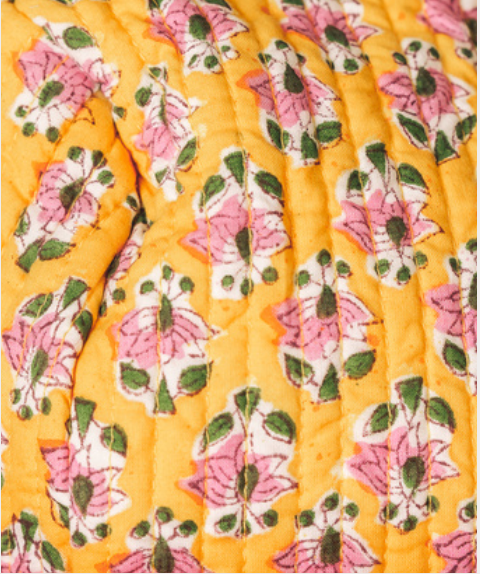 Hand Block Printed Ruffle Clutch - Saffron Floral