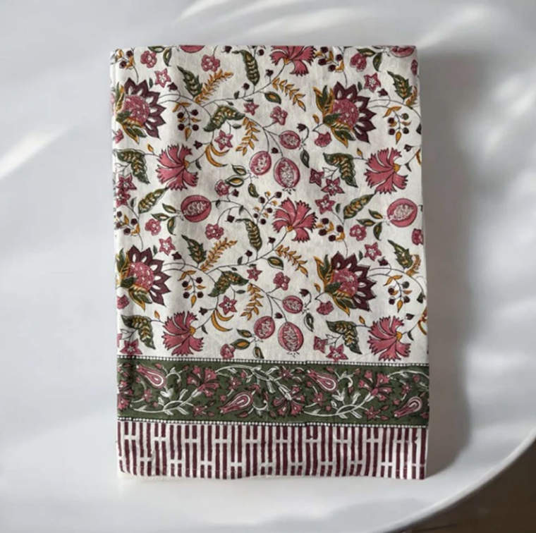 Pink & Green Floral Tablecloth