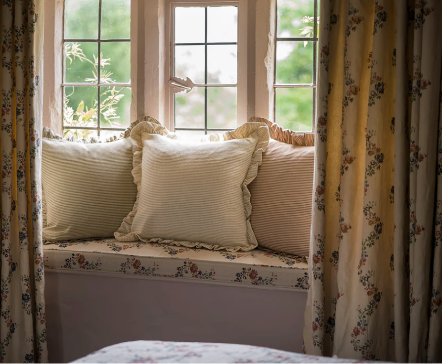 Stripe Frill Cushion - Brick
