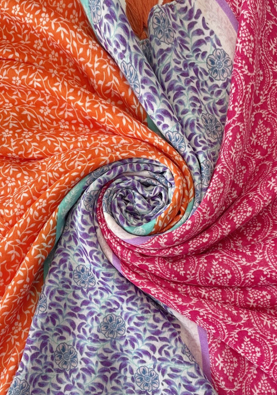 Scarf - Floral Stripe Fuchsia