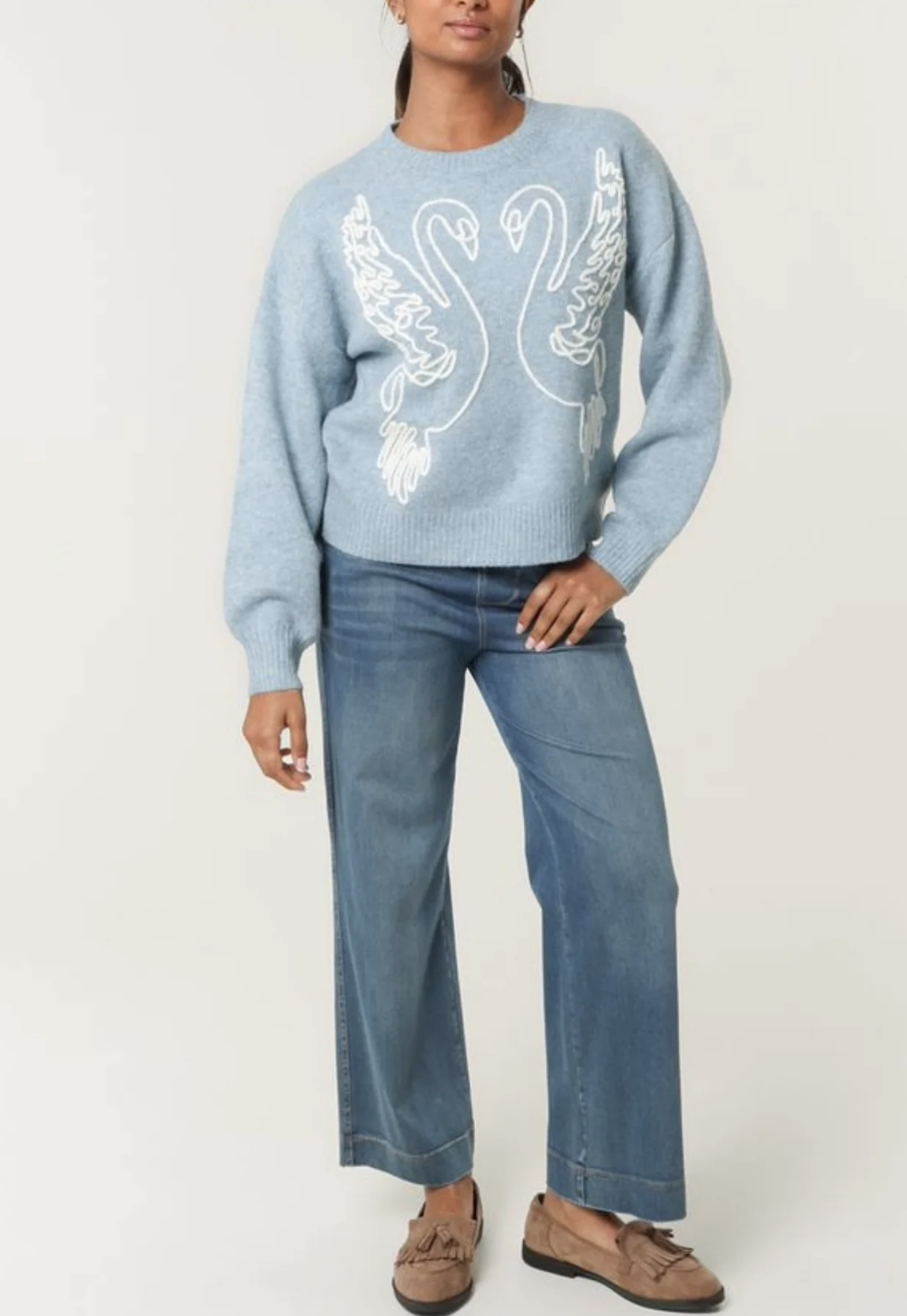 Swan Embroidered Knit Jumper - Blue