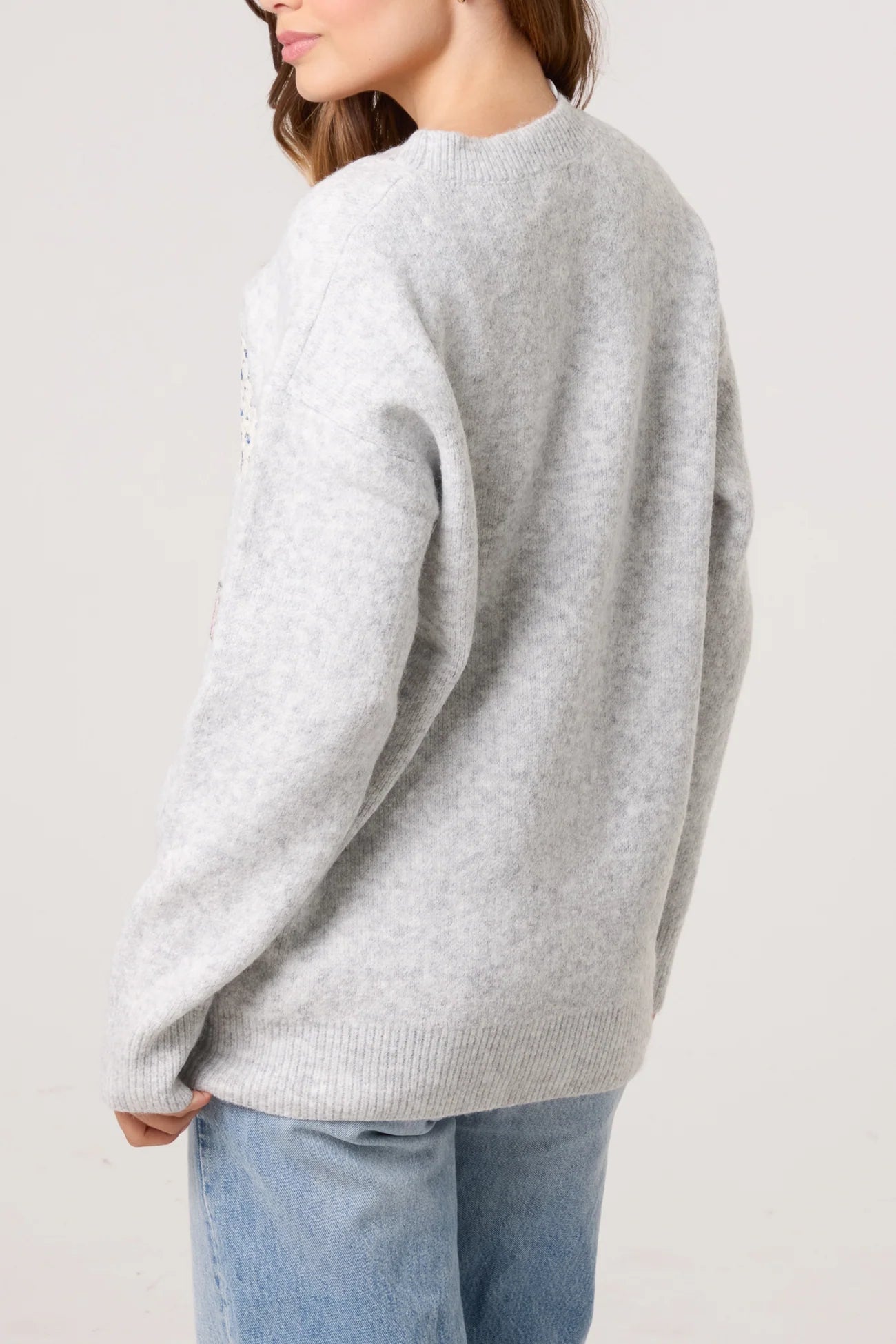 Patchwork 'Love' Jumper - Grey
