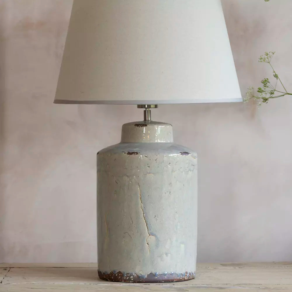 Tilos, Rustic Ceramic Lamp with Cream Shade