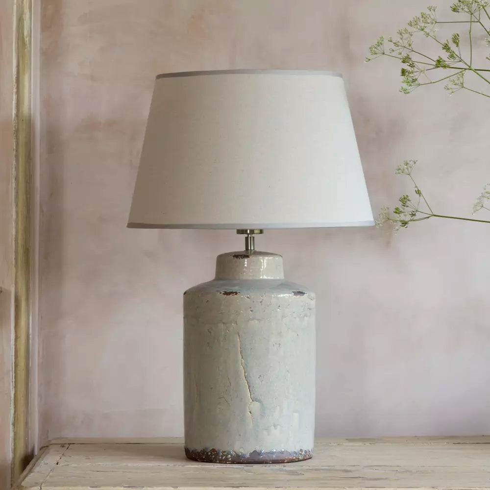 Tilos, Rustic Ceramic Lamp with Cream Shade