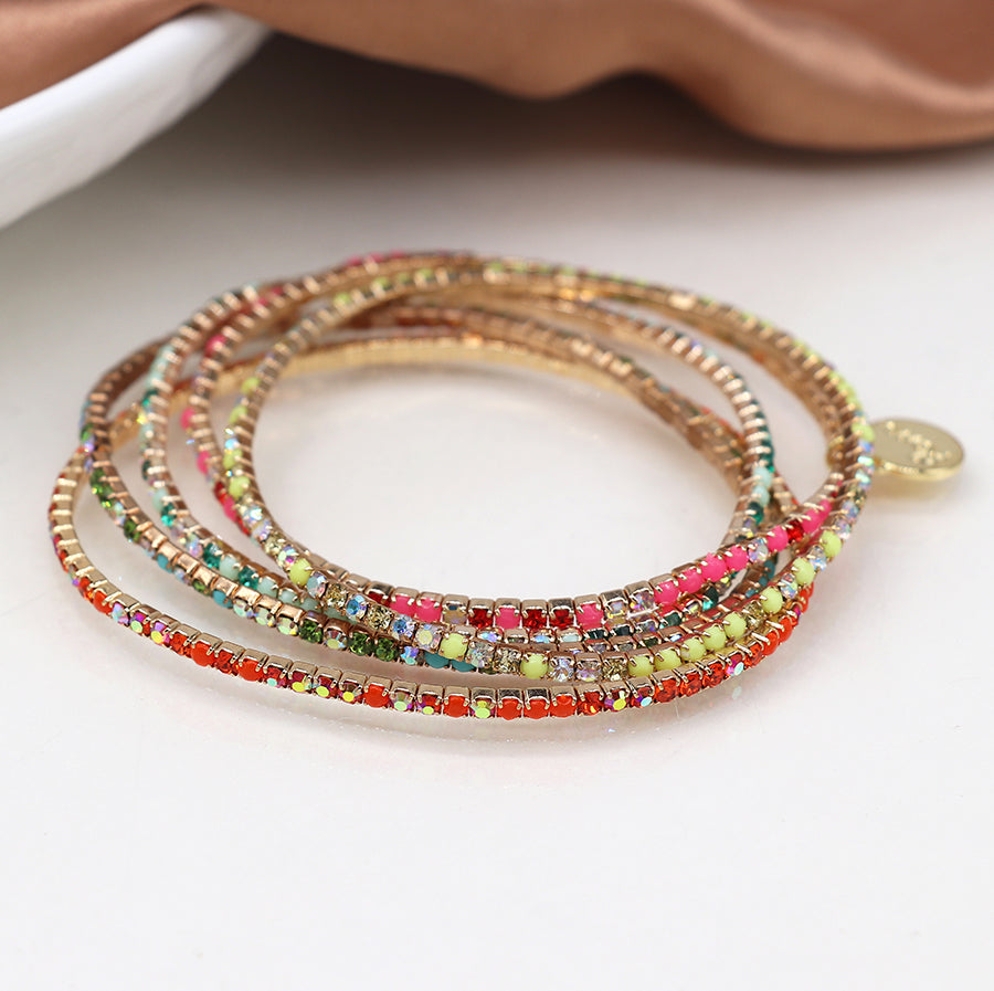 4244 - Colourful Crystal Mix Bracelet Stack