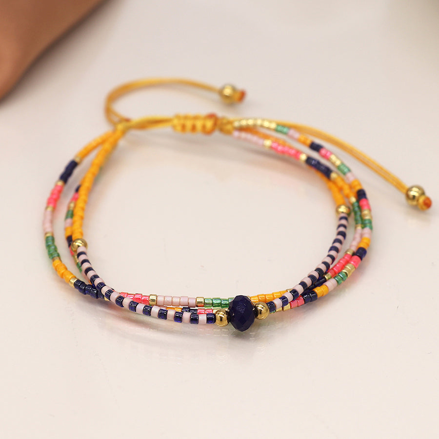 Yellow & Navy Adjustable Beaded Bracelet
