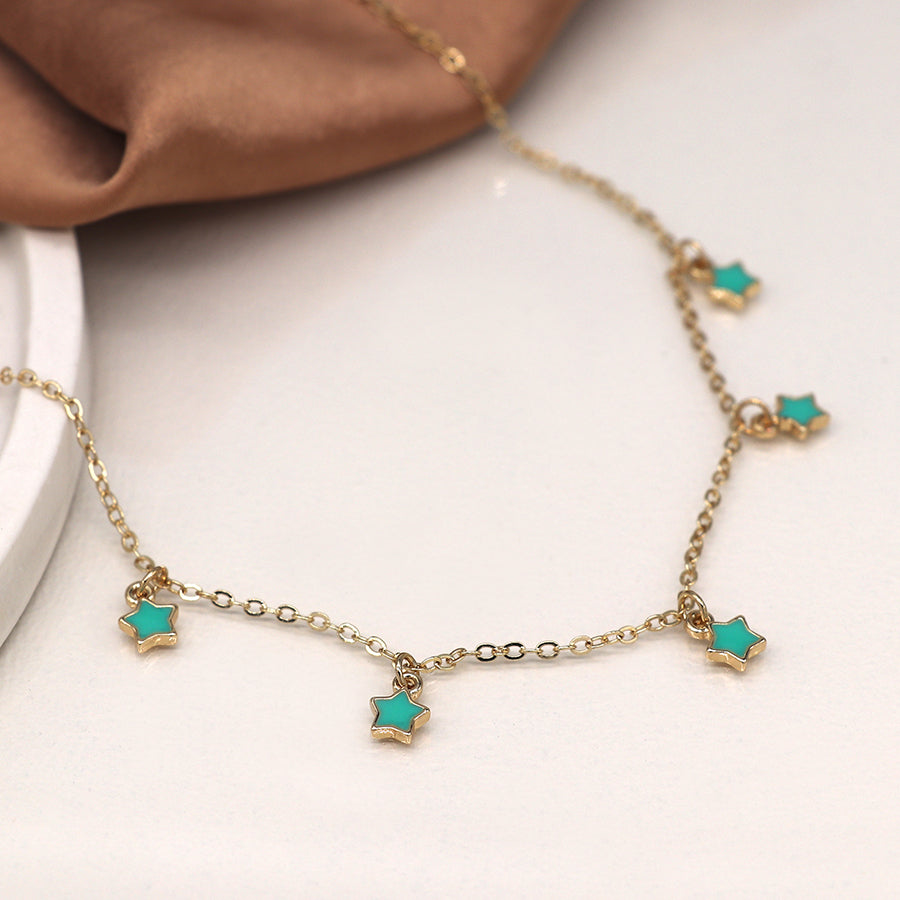 4337 - Gold & Turquoise Stars Necklace
