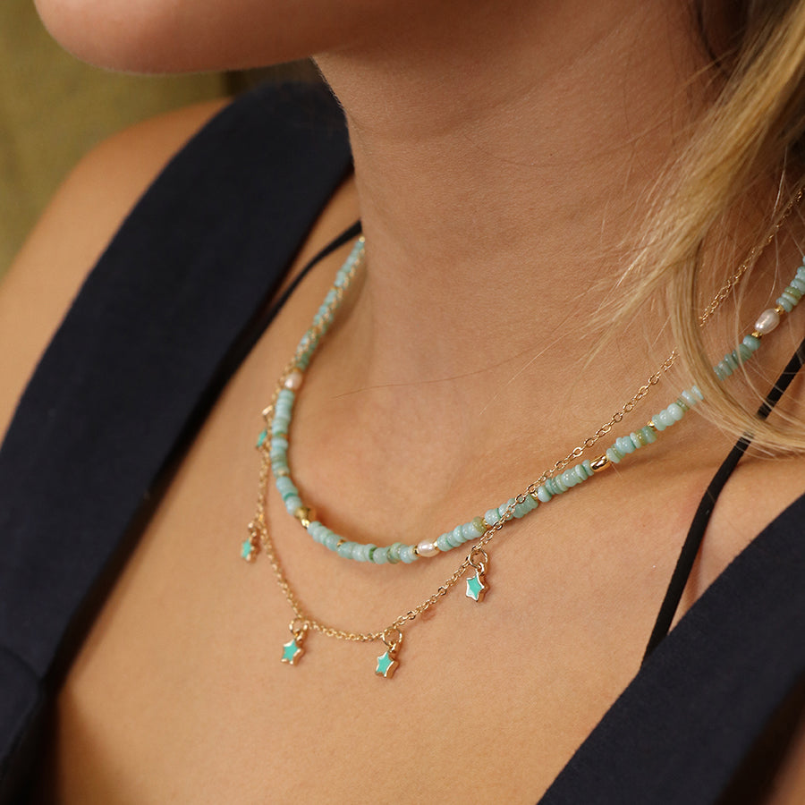 4337 - Gold & Turquoise Stars Necklace