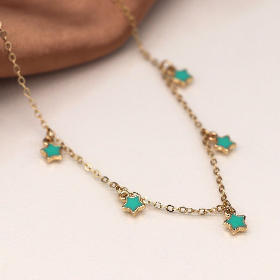 4337 - Gold & Turquoise Stars Necklace