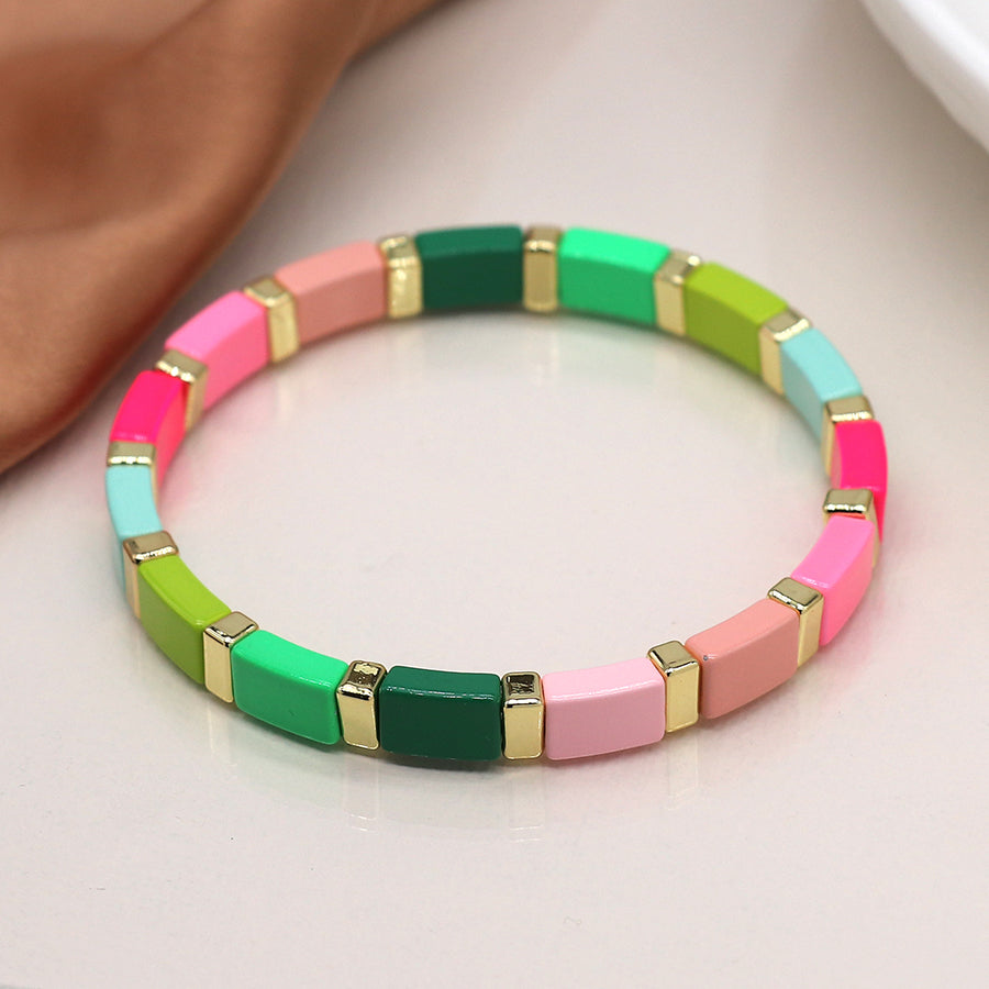 Vibrant Mix & Golden Square Edged Bead Bracelet