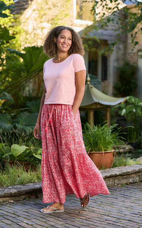 Como Cotton Printed Skirt - One Size - Red/Pink