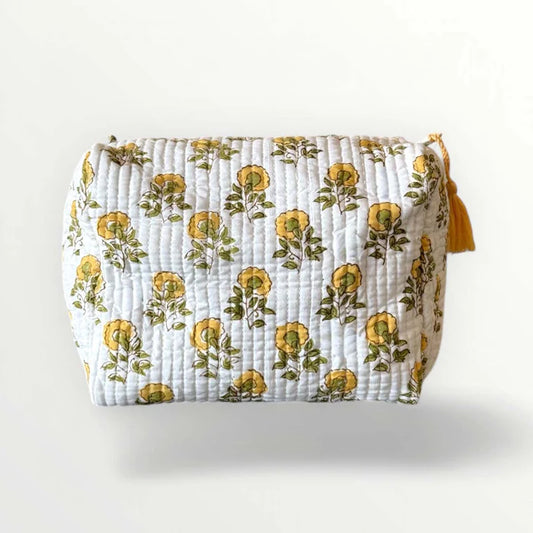 Wash/Cosmetic Bag - Small Ochre Flower