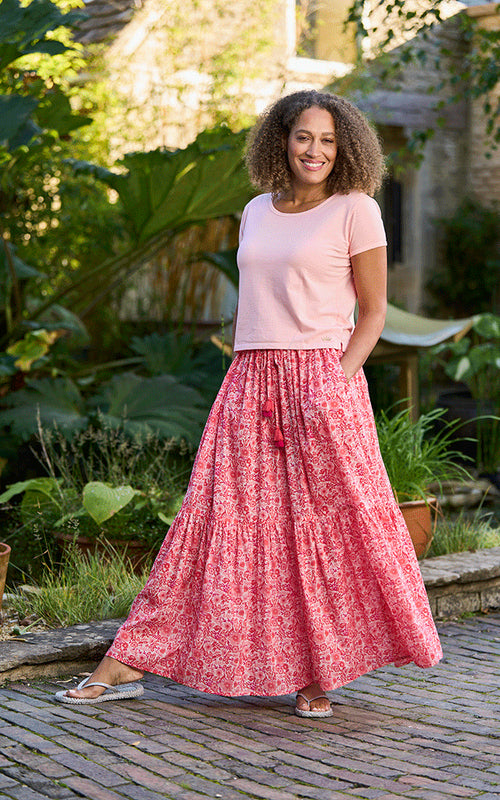 Como Cotton Printed Skirt - One Size - Red/Pink