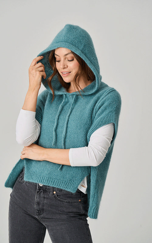 Hillesley Mohair Hooded Tank Top - Duck Egg
