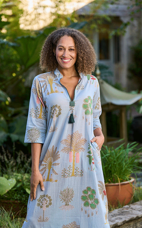 Alessandria Cotton Printed Dress - One Size - Blue