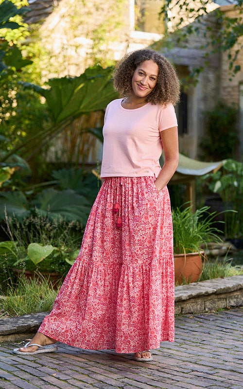 Como Cotton Printed Skirt - One Size - Red/Pink