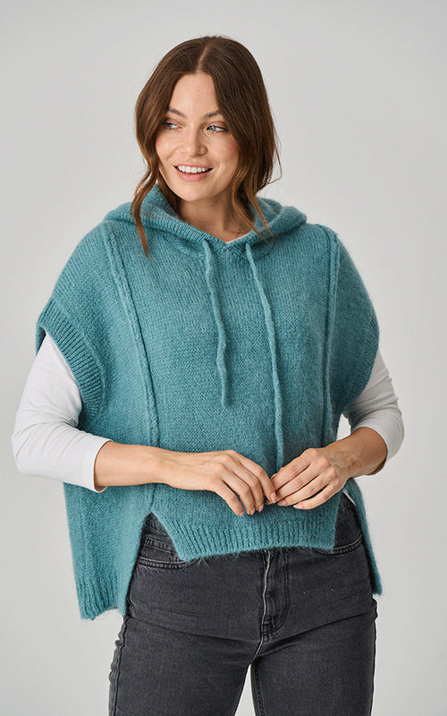 Hillesley Mohair Hooded Tank Top - Duck Egg
