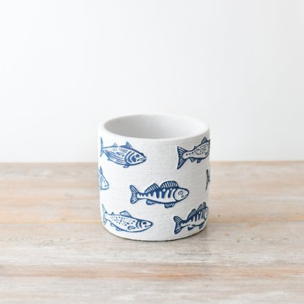 Blue & White Fish Plant Pot - Small