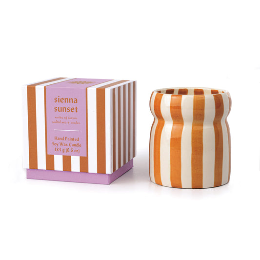 Cabana Rust Striped Ceramic Candle - Sienna Sunset (Boxed)
