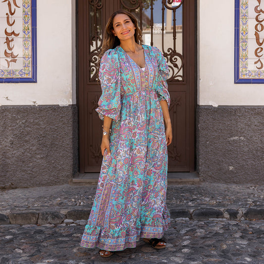 Demi - Pink, Blue, Mint & Gold Long-Sleeve Dress