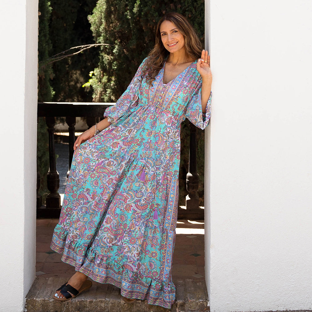 Demi - Pink, Blue, Mint & Gold Long-Sleeve Dress