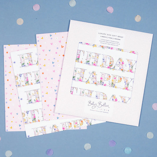 Floral Letters & Hearts Eco Flatwrap Pack