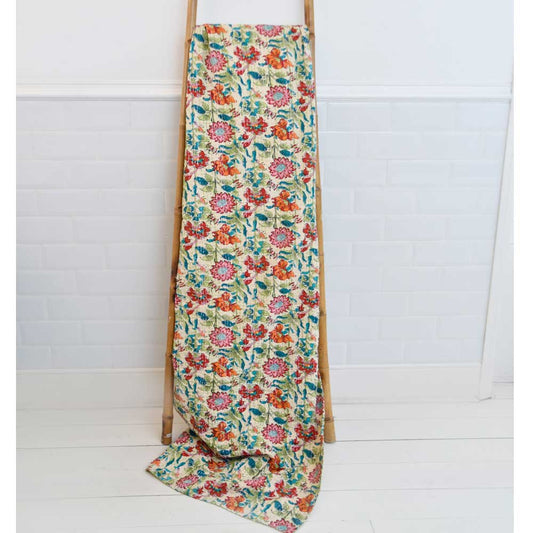 Indian Garden Floral Kantha Quilt