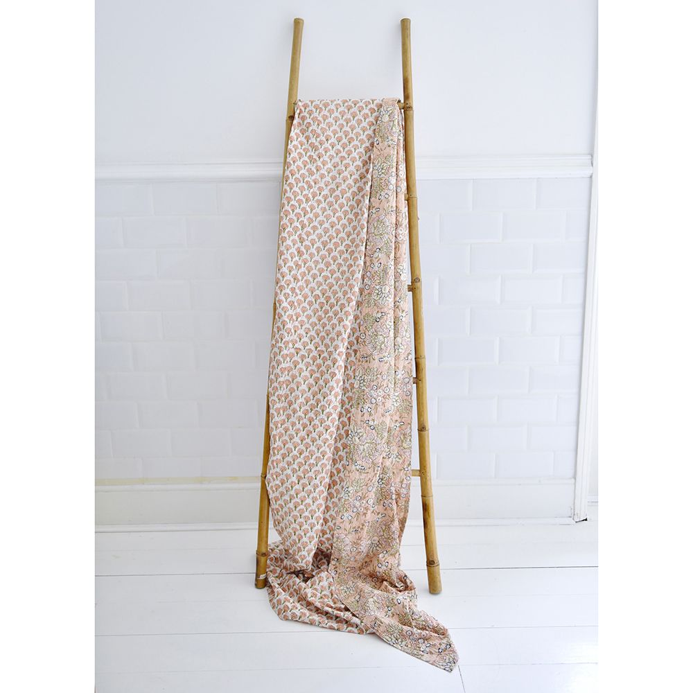 Peach & Green Floral Kantha Quilt