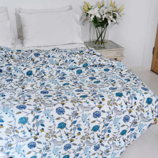 Blue & White Floral Print Quilt