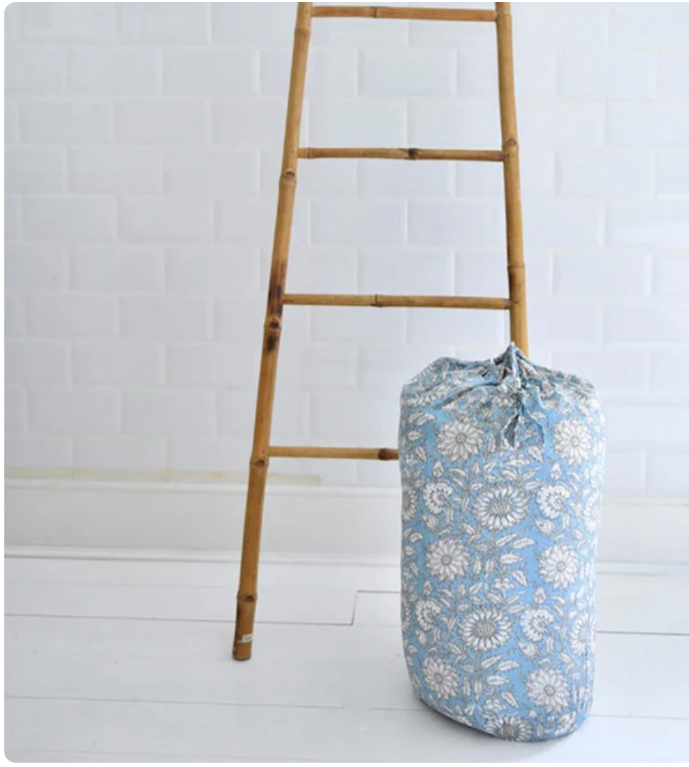 Cornflower Blue Floral Kantha Quilt