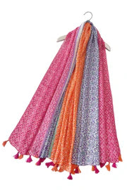 Scarf - Floral Stripe Fuchsia