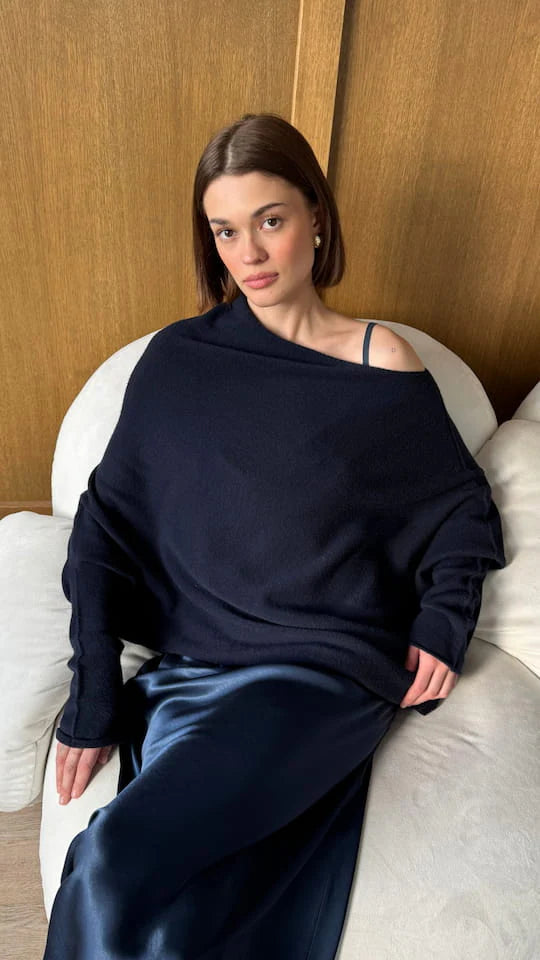 Natalie Asymmetric Sweater - Deep Blue