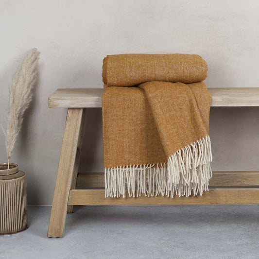 Anna Pure Wool Throw - Warm Ochre
